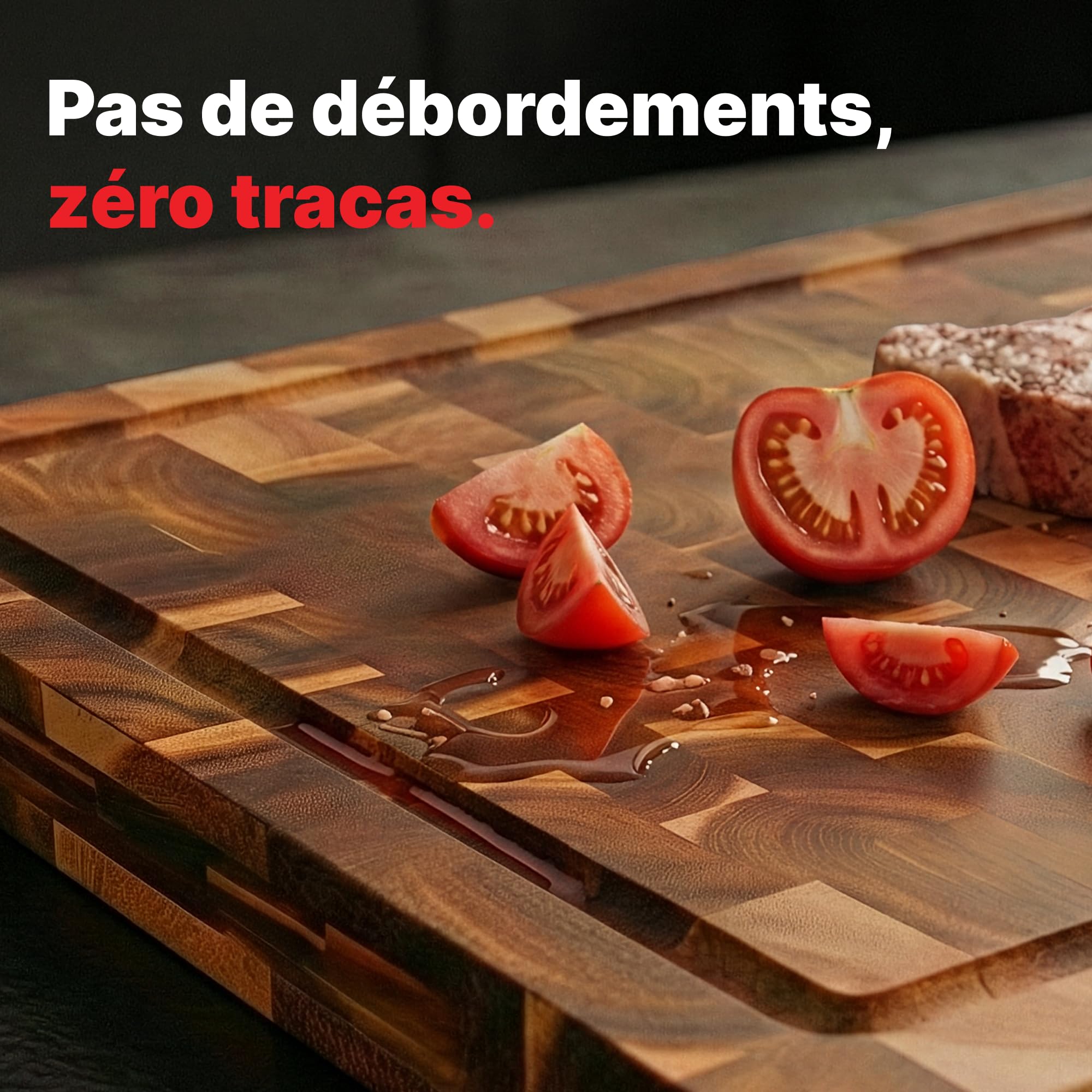 Matakumi Planche à Découper Bois - Planche de Cuisine en Bois d’Acacia avec Poignées Latérales, Rigole à Jus et Bois de Bout pour Préserver les Lames de Couteaux - Double Face (40 x 30 x 3 cm)