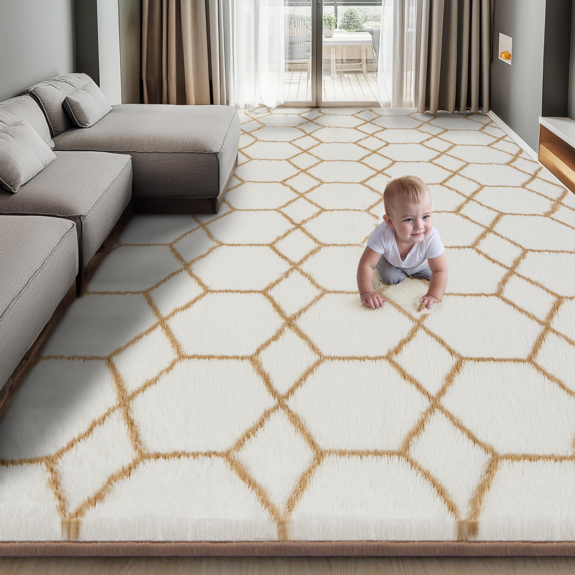 Super Soft Shaggy Area Rug, 6X9 Soft Plush Fluffy Rug for Bedroom Living Room, Modern Moroccan Geometric Carpet for Home Decor Aesthetic, Anti-Skid