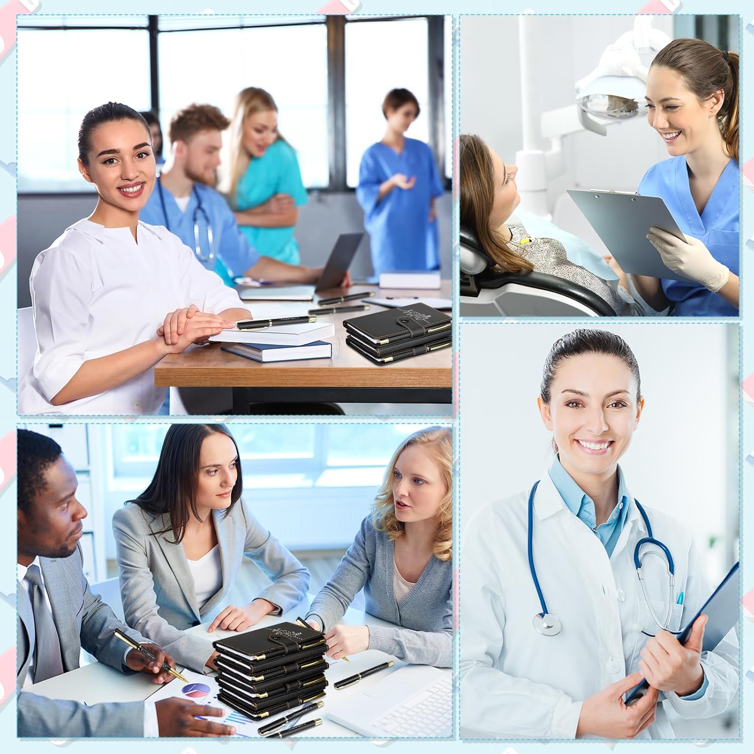 TaoBary 36 Sets Dental Hygienist Appreciation Gifts Bulk Tooth PU Leather Notebook and Motivational Ballpoint Pen Set, Thank You Gifts for Dentist Assistant Hygienist Nurse Week (Black)