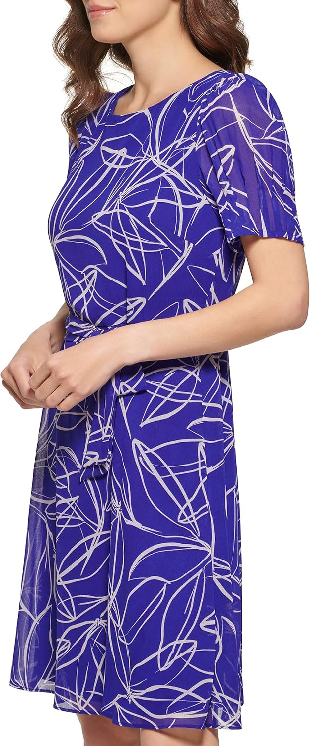 DKNY Womens Short Sleeve Puff Sleeve Tie Waist Dress - Image 3