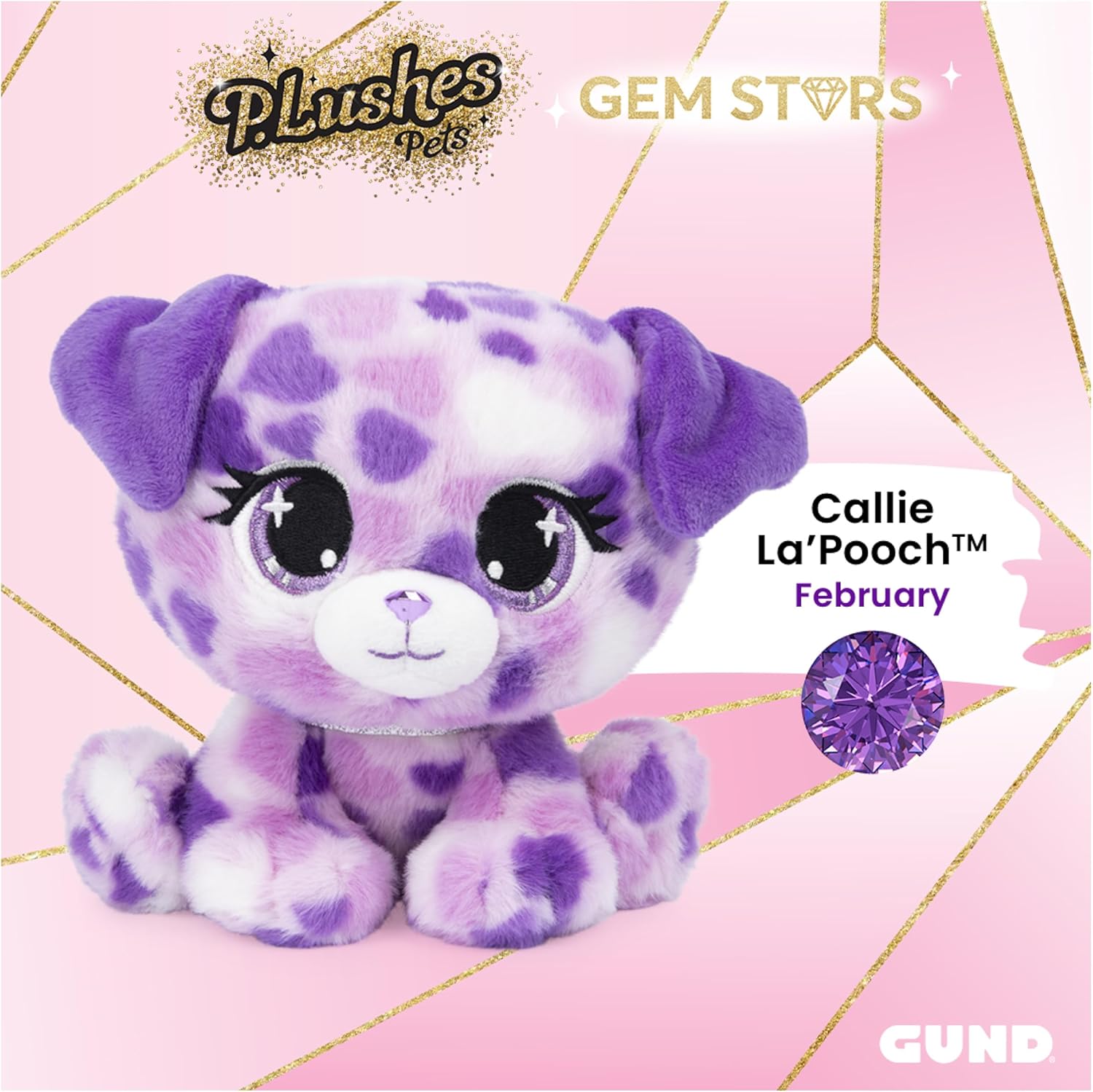 GUND P.Lushes Pets Gem Stars Collection, Callie La’Pooch Puppy Stuffed Animal, Purple/Pink, 6”