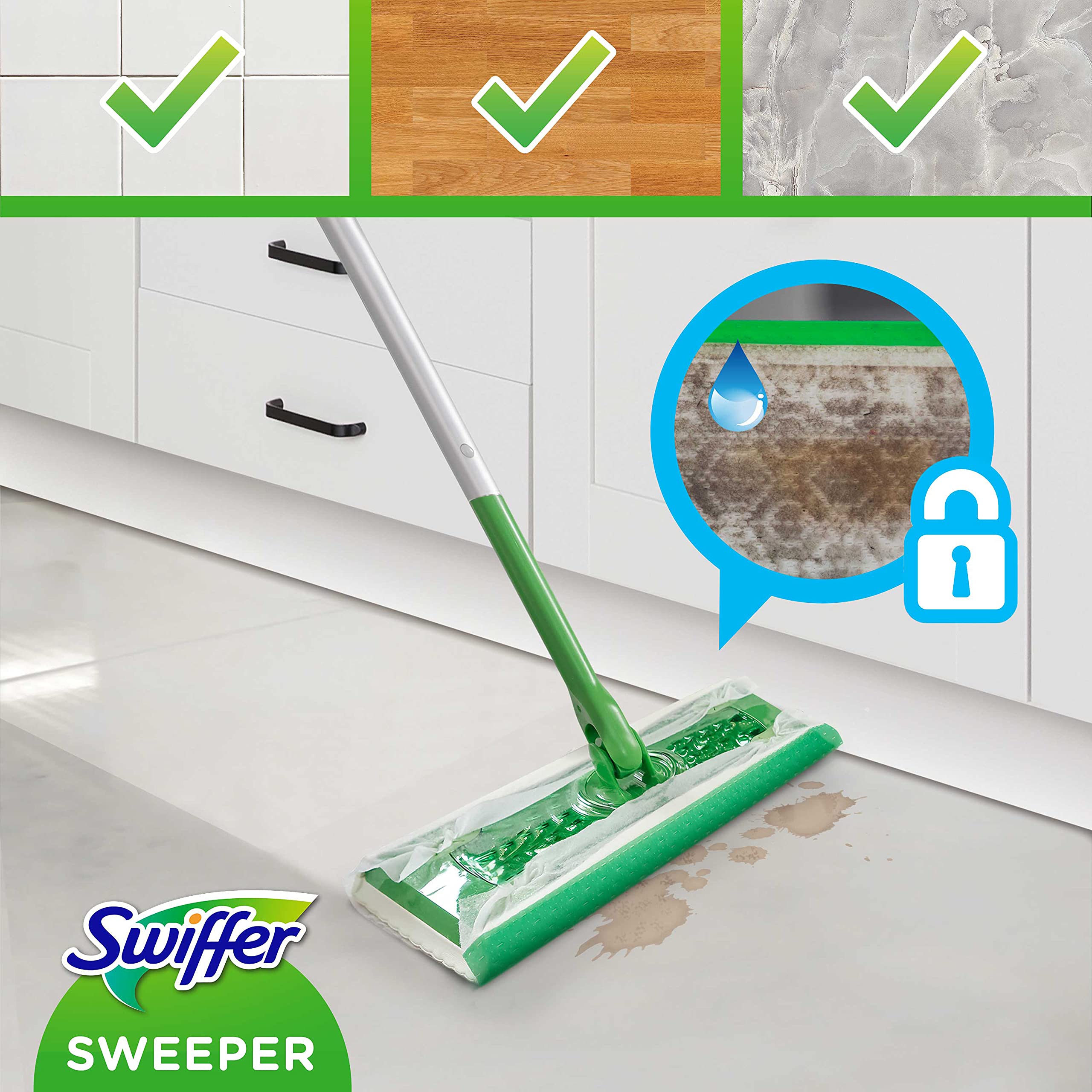 Swiffer Balai Attrape-Poussière pour Sols,Pack de Recharges, 120 Lingettes Sèches Et 3 Lingettes Humides, Attrape Et Retient 3 Fois Plus De Poussière, Saleté Et Poils Qu’Un Balai Classique