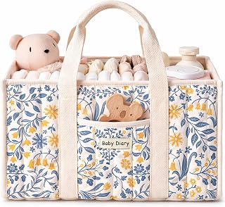 Diaper Caddy Organizer, Stylish Nursery Storage Basket, Gift for Baby Shower, Newborn Essentials, Registry Search Must Haves, Flower Blue