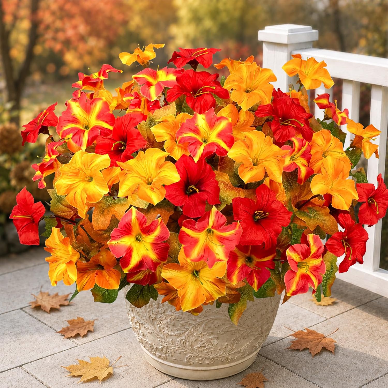 6 Bundles Fall Artificial Flowers Outdoor Autumn Decorations (Red+Orange)