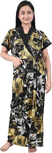 deepak shri Satin printed House coat nighty