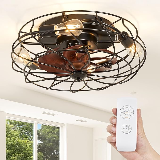 LEDIARY Ceiling Fans with Lights, Low Profile Flush Mount Ceiling Fan