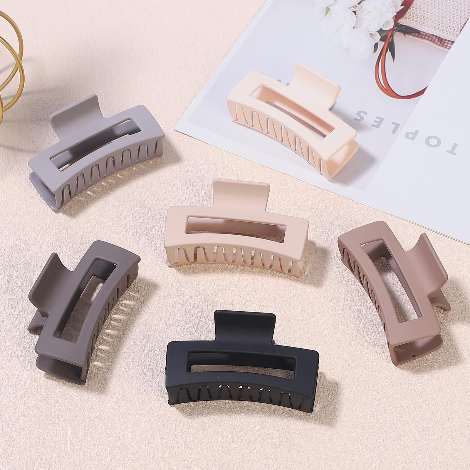 Sisiaipu Confezione da 6 fermagli per capelli medi da 8,9 cm, da donna, quadrati, rettangolari, per capelli, a banana, accessori per capelli per ragazze, cioccolato
