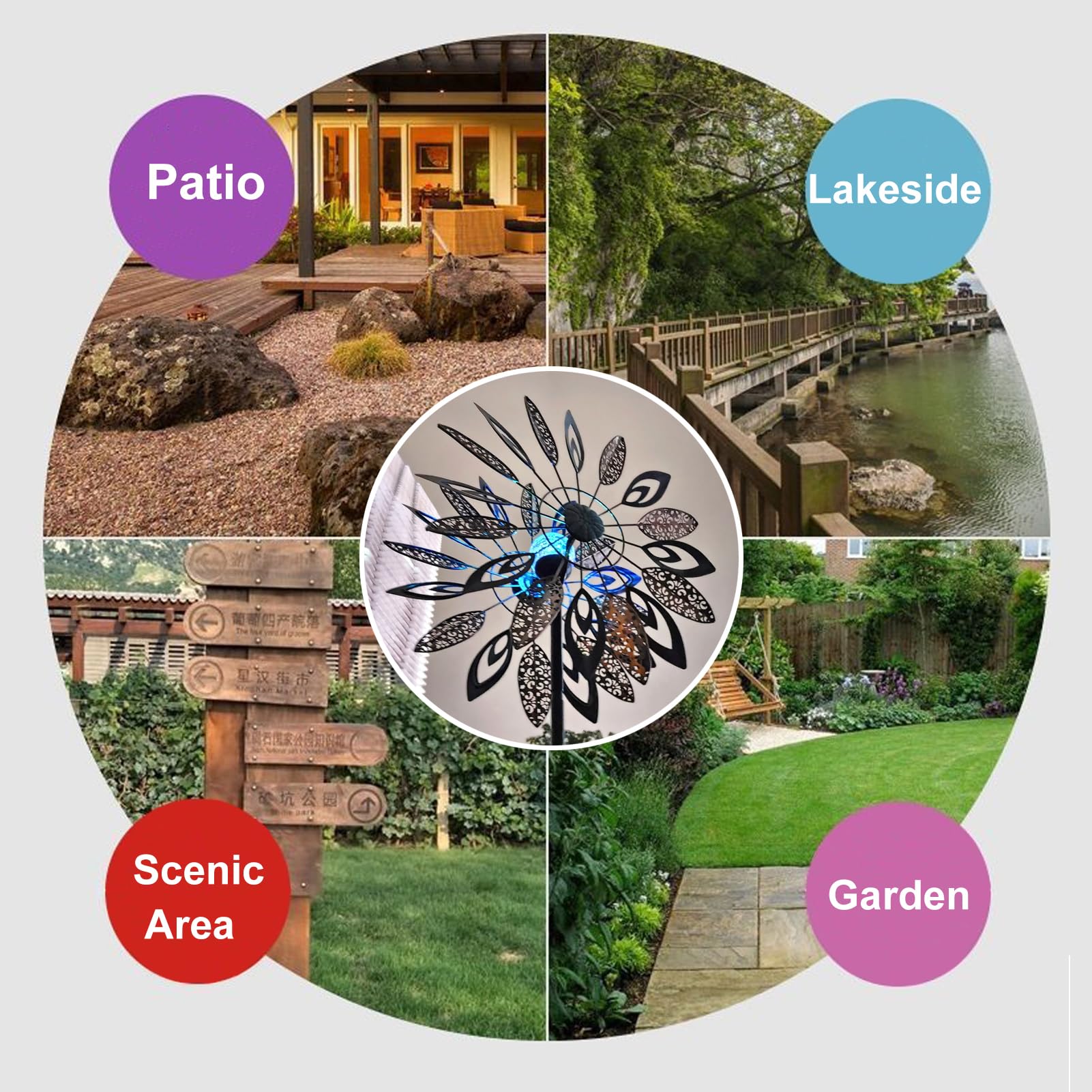 Girandola a vento solare con sfera di vetro, facile da montare, scultura cinetica per esterni, cortile, giardino, prato, girandola in metallo per esterni, alimentata a energia solare