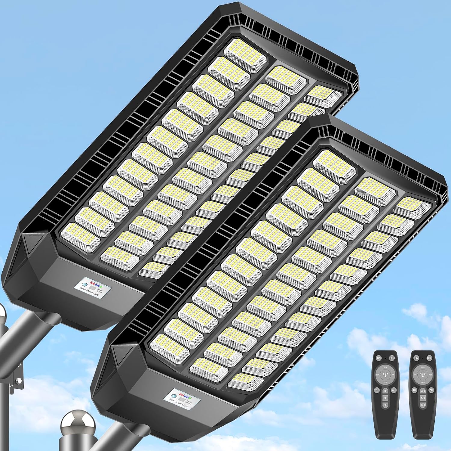 Deepn 12000W Solar Street Lights Outdoor, Commercial Grade Heavy Duty Solar Parking Lot Lights IP67 Waterproof, Dusk to Dawn LED Security Flood Light with Motion Sensor and Remote Control, 2 Pack