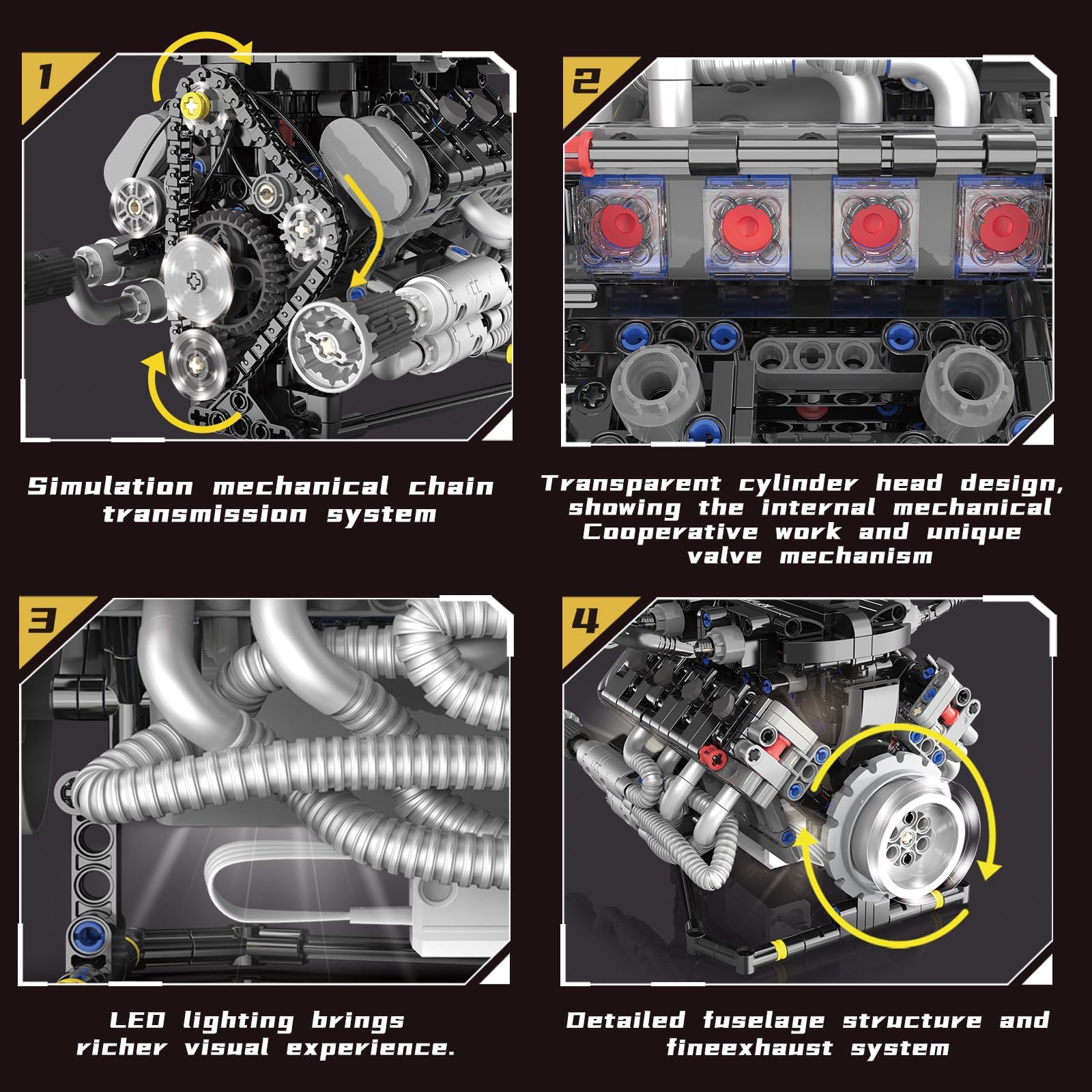 V8 Motor Bausteine Spielzeug, APP-gesteuerter V8 Motor Bausatz Auto Klemmbausteine Technik Modell, Enthält Acht-Zylinder und Batteriekasten, als Spielzeug/Geschenk/Sammlerstücke für Auto LKW Fans (D)