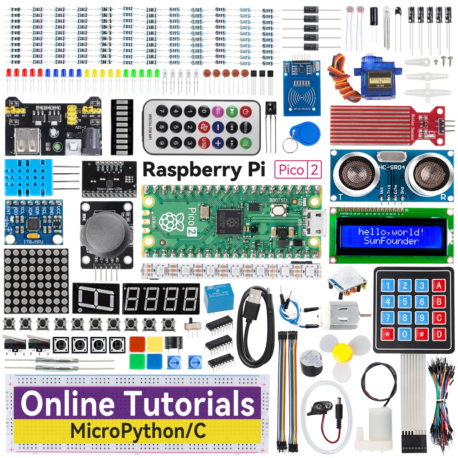 SunFounder Raspberry Pi Pico 2 Newton Lab Starter Kit, RP2350 Dual-Core 150MHz 520KB RAM 4MB Flash Microcontroller, MicroPython, Arduino C/C++, Online Tutorials