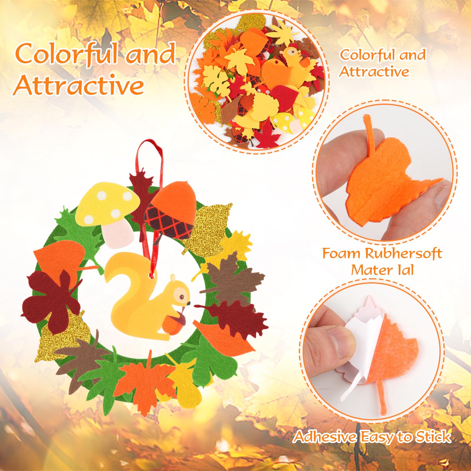 Deepton Herbst Bastelset 128 Teile - Mit Igel, Fuchs, Filz Für Kinder Ab 3 Jahren, DIY Kranz