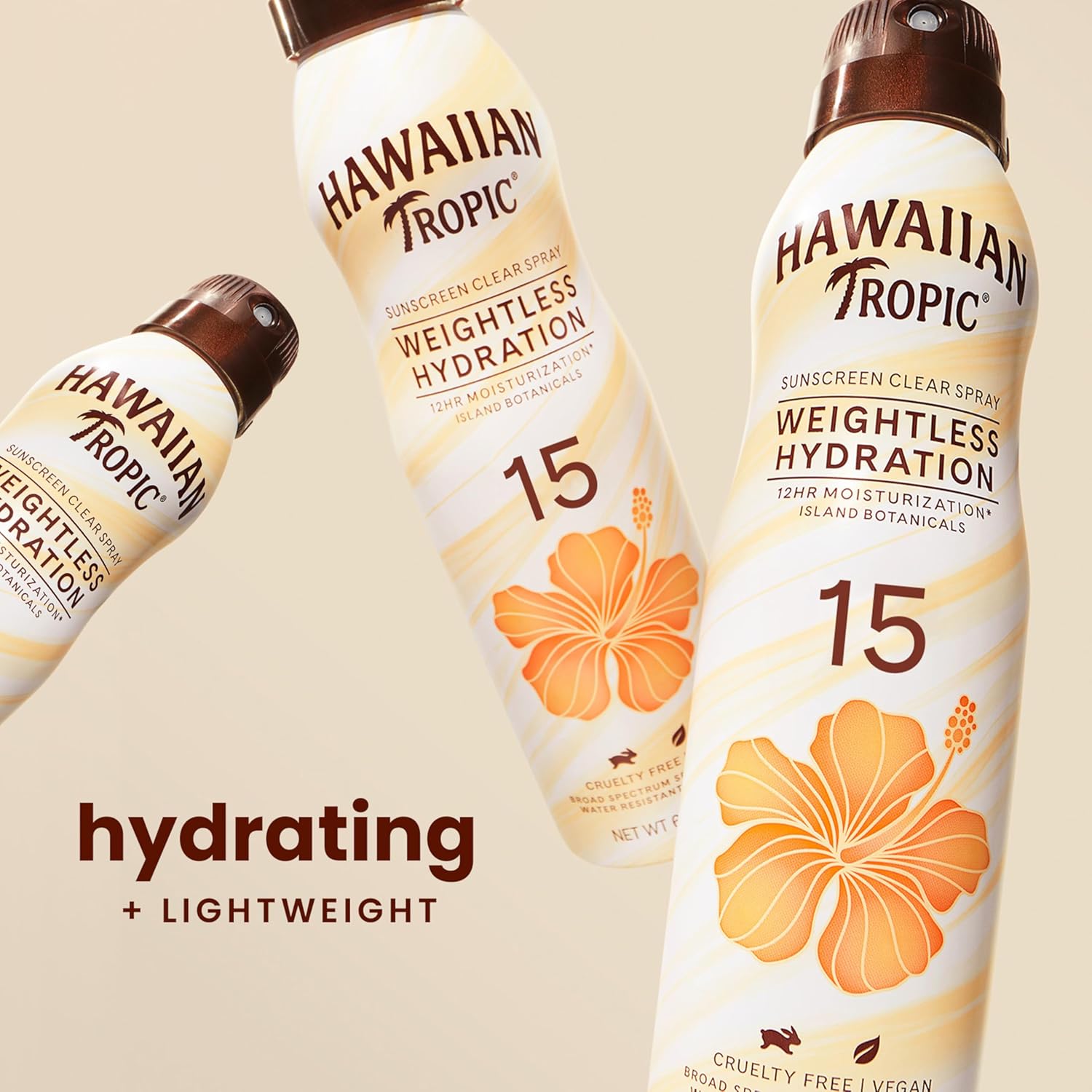 Hawaiian Tropic Weightless Hydration Clear Spray Sunscreen SPF 15, 6oz | SPF 15 Sunscreen Spray, Sunblock, Oxybenzone Free, 6oz each Twin Pack