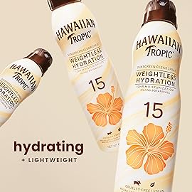 Hawaiian Tropic Weightless Hydration Clear Spray Sunscreen SPF 15, 6oz | SPF 15 Sunscreen Spray, Sunblock, Oxybenzone Free, 6oz each Twin Pack