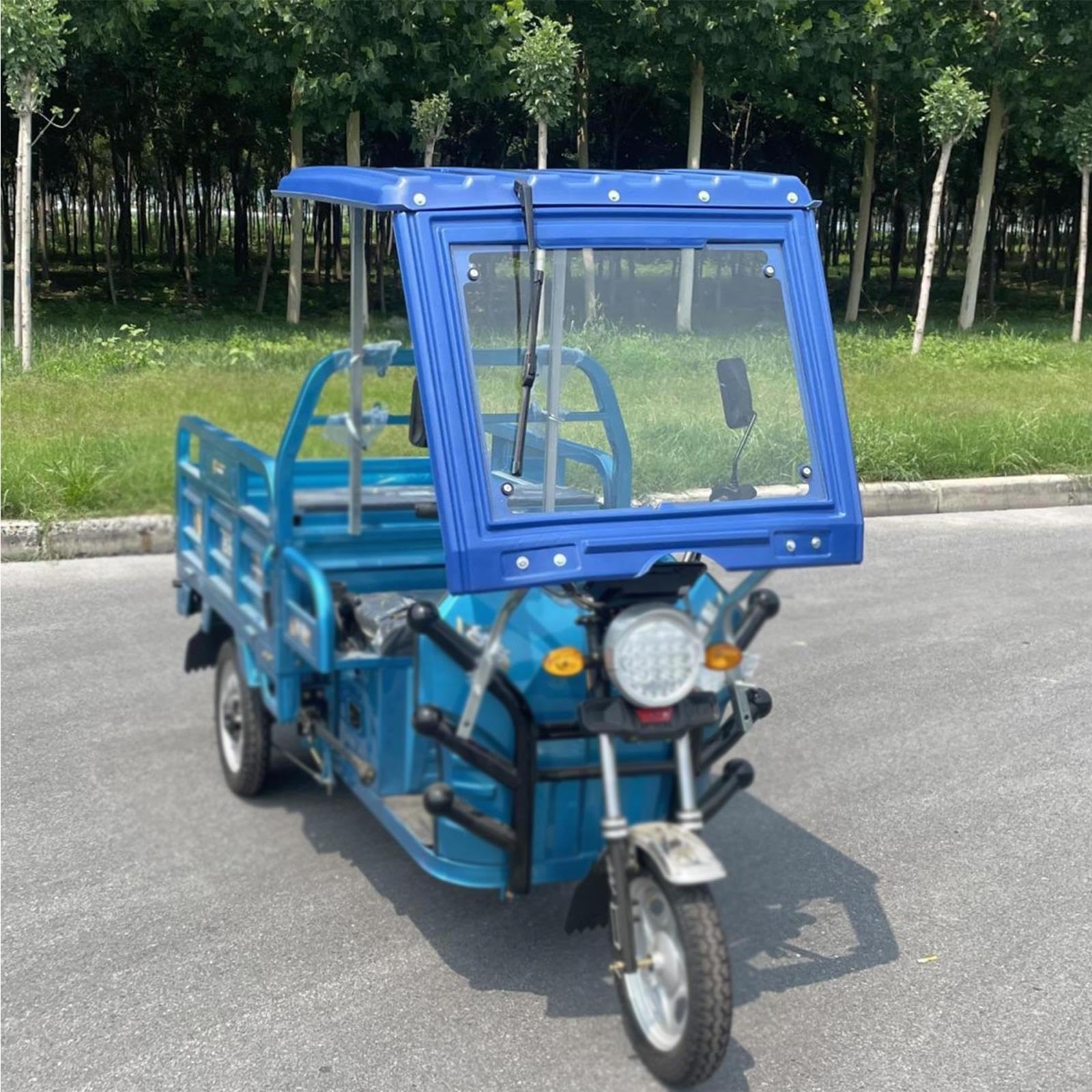 Toldo para Triciclo eléctrico con Parabrisas, Cabina para Triciclo para Todas Las Estaciones con Parabrisas de Vidrio Templado y limpiaparabrisas Manual, Cubierta para Bicicleta(Blue)