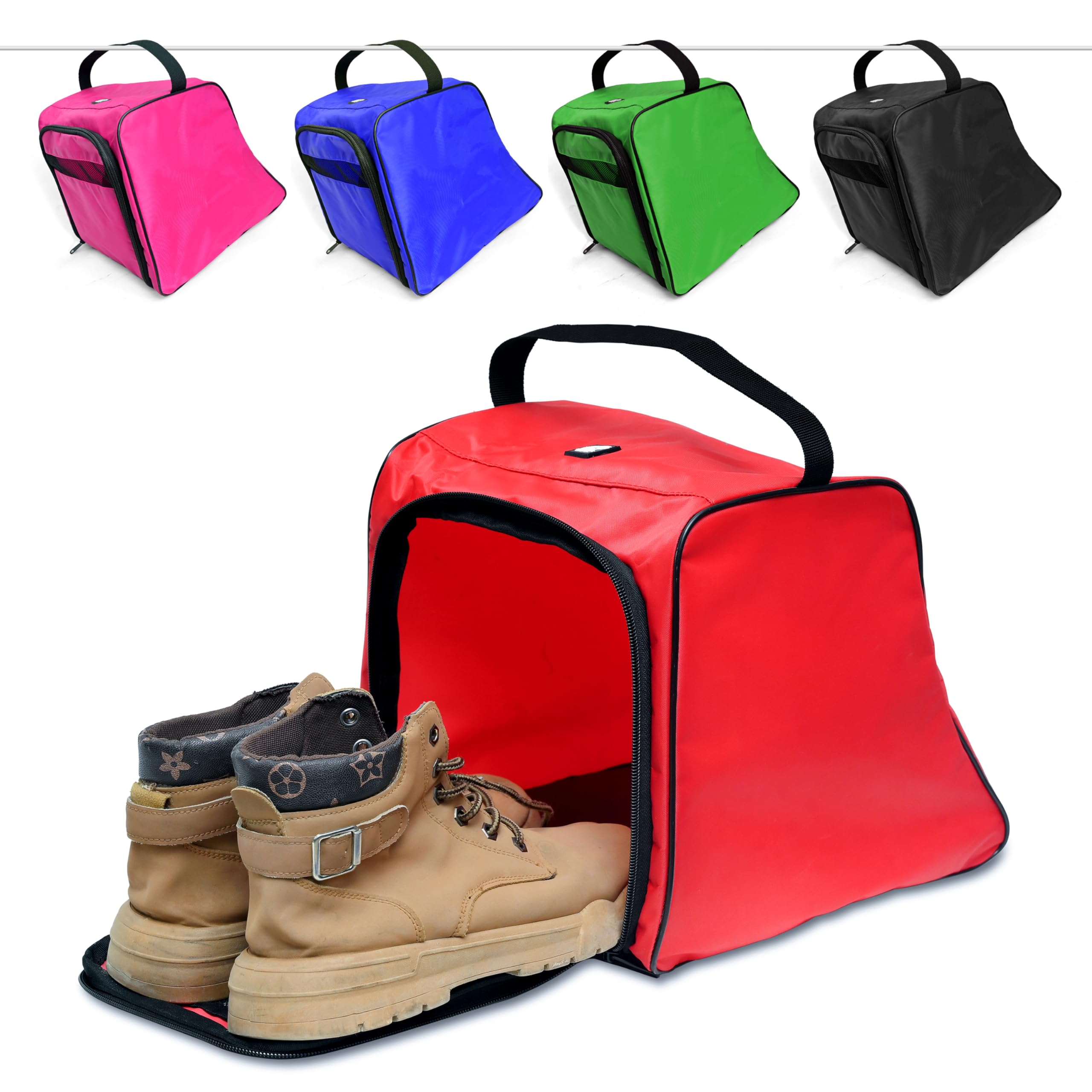 Boot Bag Storage for Travel & Outdoor Sports - Fits Hiking, Work, Golf, Rugby, Football, Gym and Tactical Footwear - Waterproof, Durable, Portable and Carrier Case (Red)
