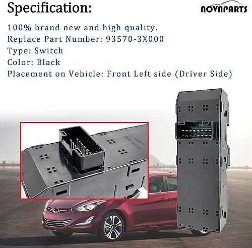 Miniatura 4 de Interruptor de ventana de puerta principal negro lado izquierdo del conductor solo para automóvil para Hyundai Elantra 93570-3X000 2011 2012 2013