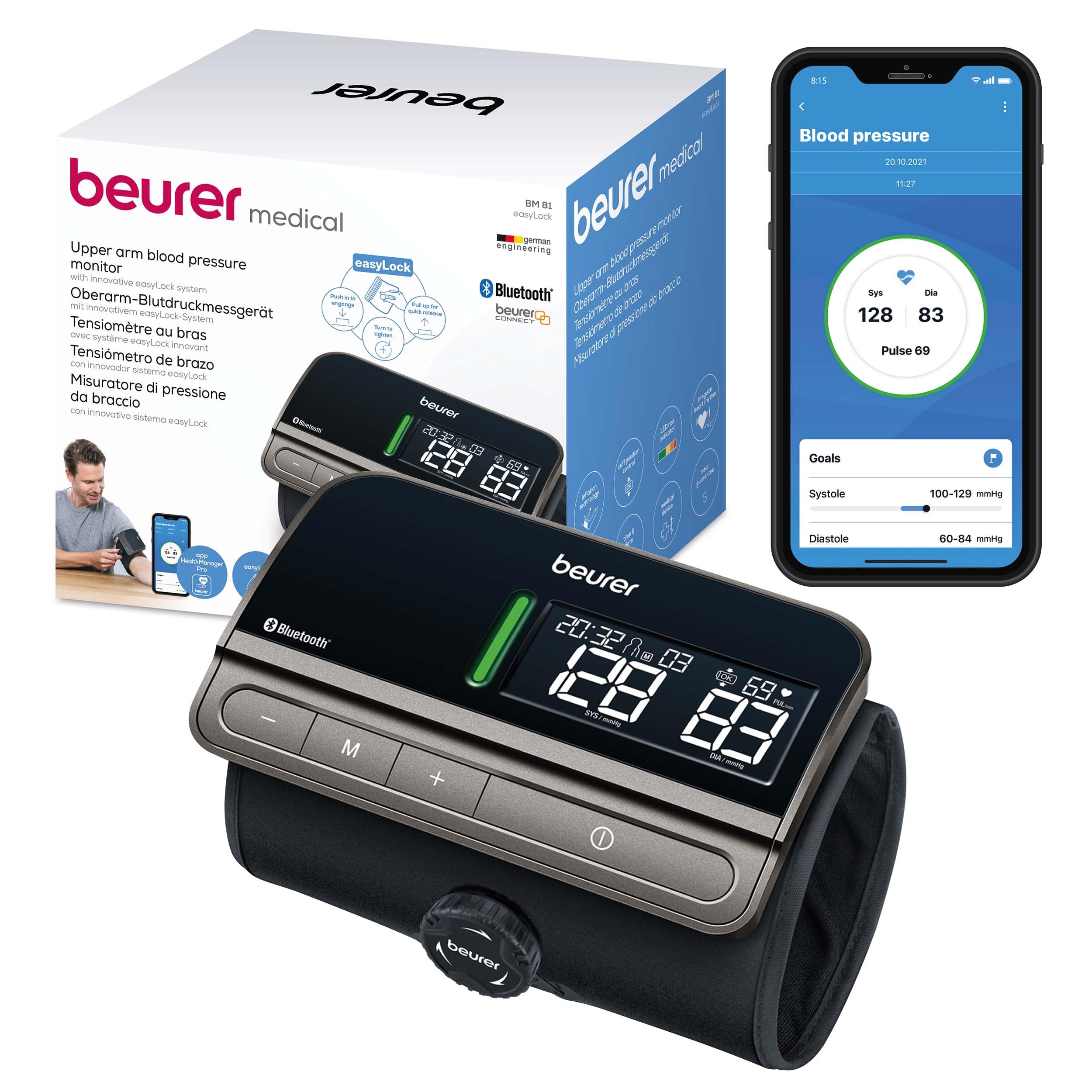 BM 81 easyLock Upper Arm Blood Pressure Monitor | Clinically Validated | Cuff with Simple Twist Lock | No Tubes or Cables | App Connection | 5 Year Warranty