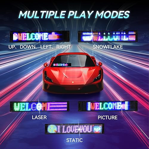 Miniatura 4 de Letrero LED programable, 15 x 4 pulgadas, animaciones prefabricadas y texto LED para automóvil, panel de matriz LED flexible con control por