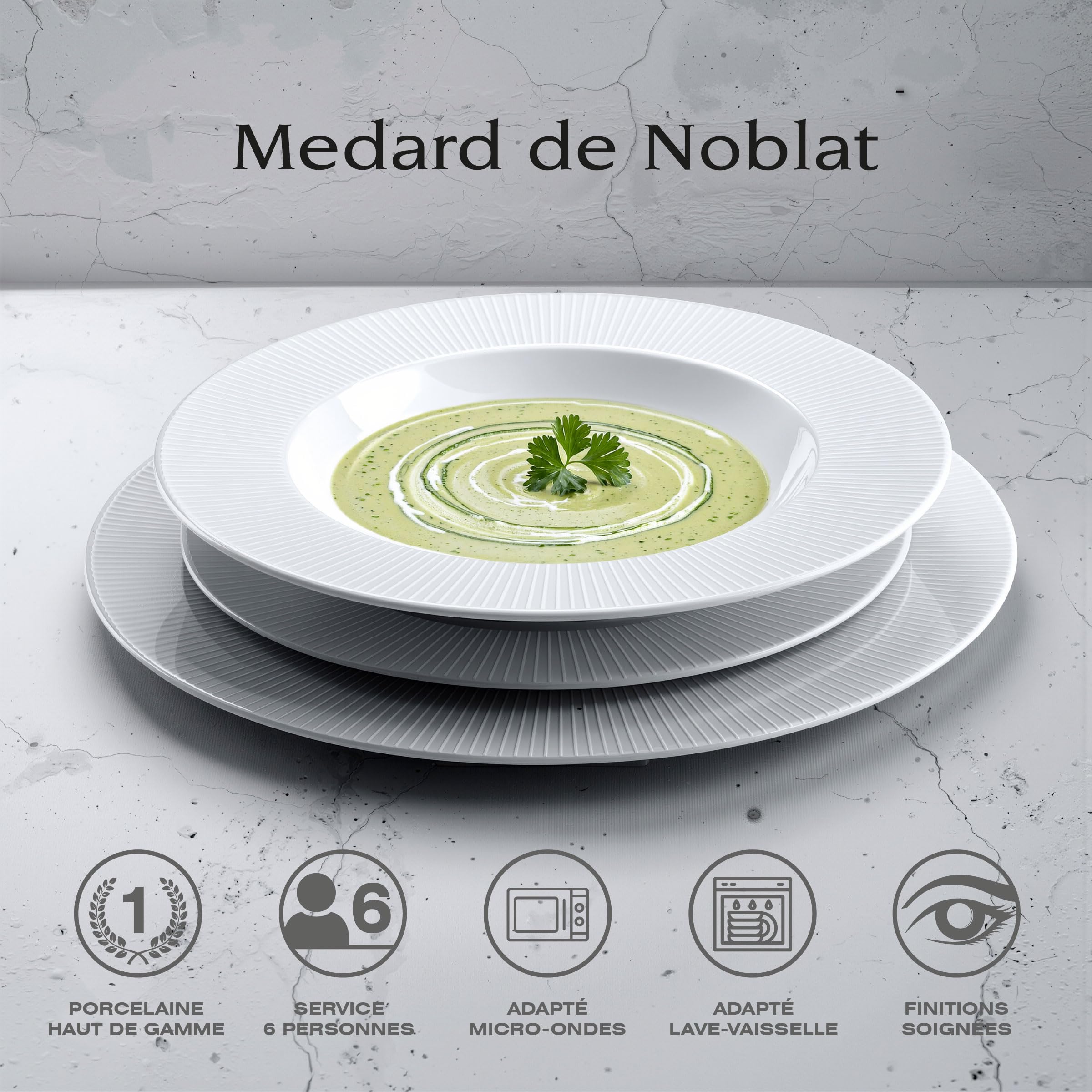 MÉDARD DE NOBLAT - Service vaisselle - Linus - Grès - Lot de 18 assiettes - Blanc