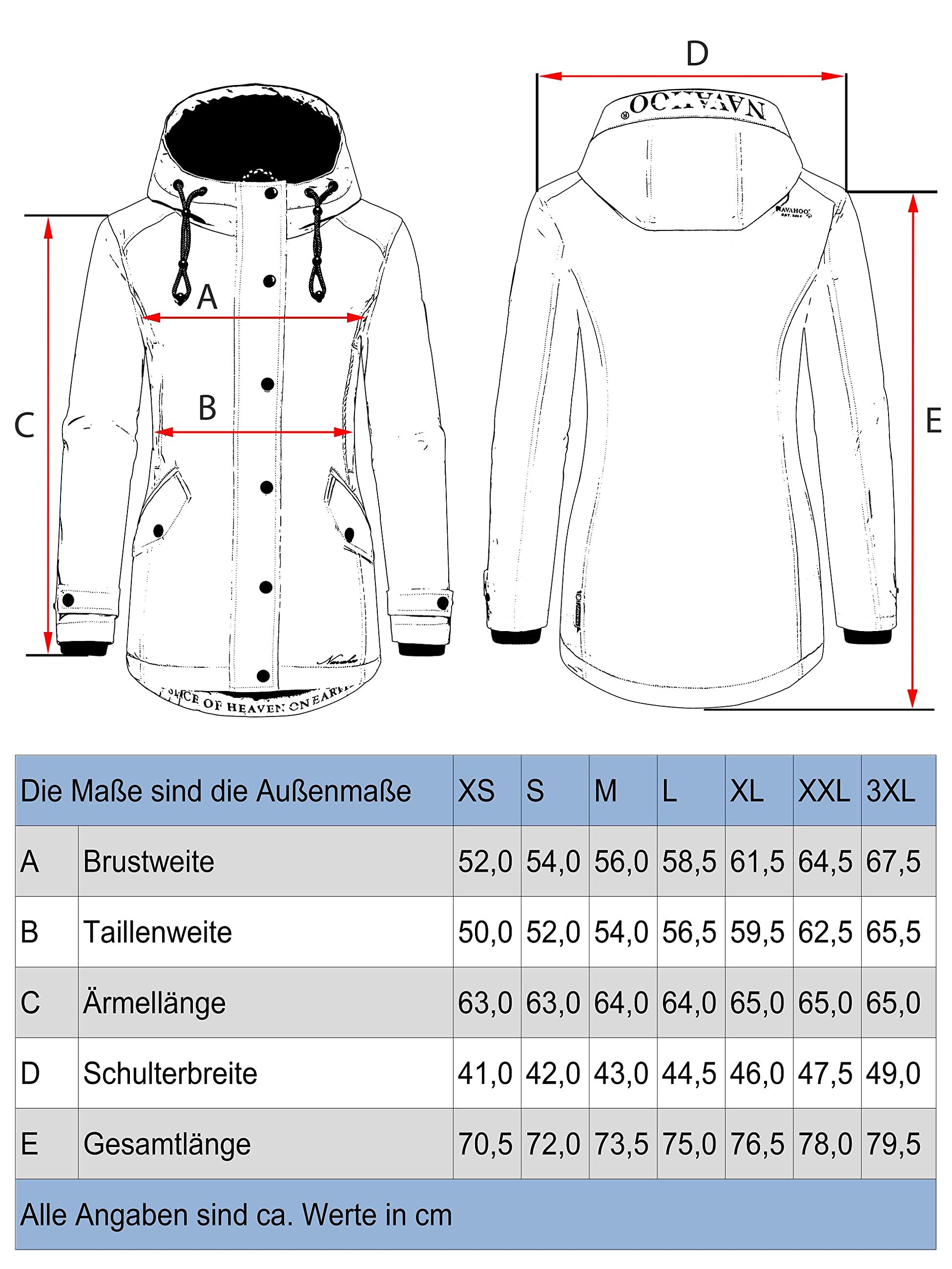 Navahoo Damen Winterjacke Kurze Regenjacke warm gefüttert mit Kapuze Lindraa XS-3XL