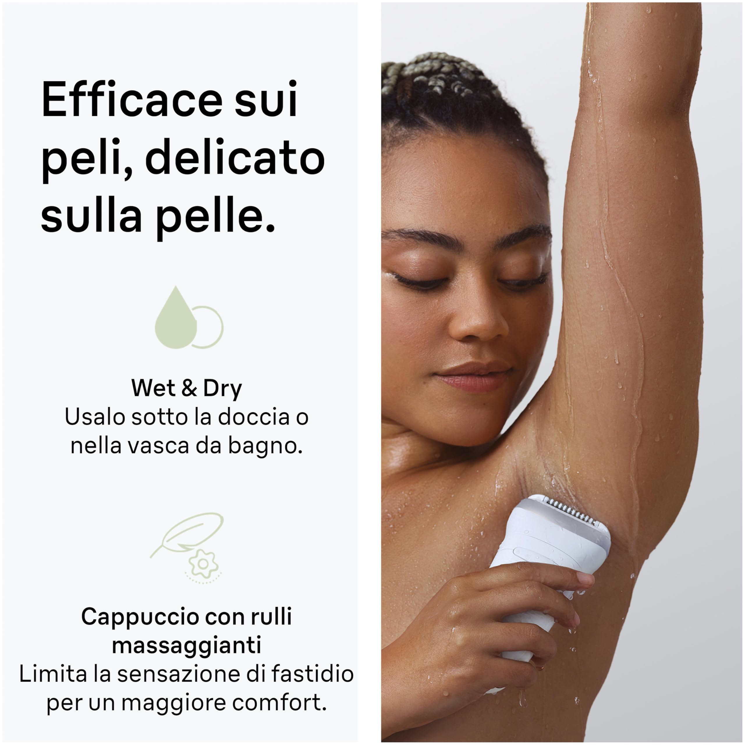 Braun Silk Epil 7 Epilatore Elettrico Donna Con Testina Ampia Per Facile Rimozione Peli, Rasoio Elettrico Donna, Wet&Dry, Pelle Liscia A Lungo, Con Testina Radente, Cappuccio Regolatore,7-030,Argento