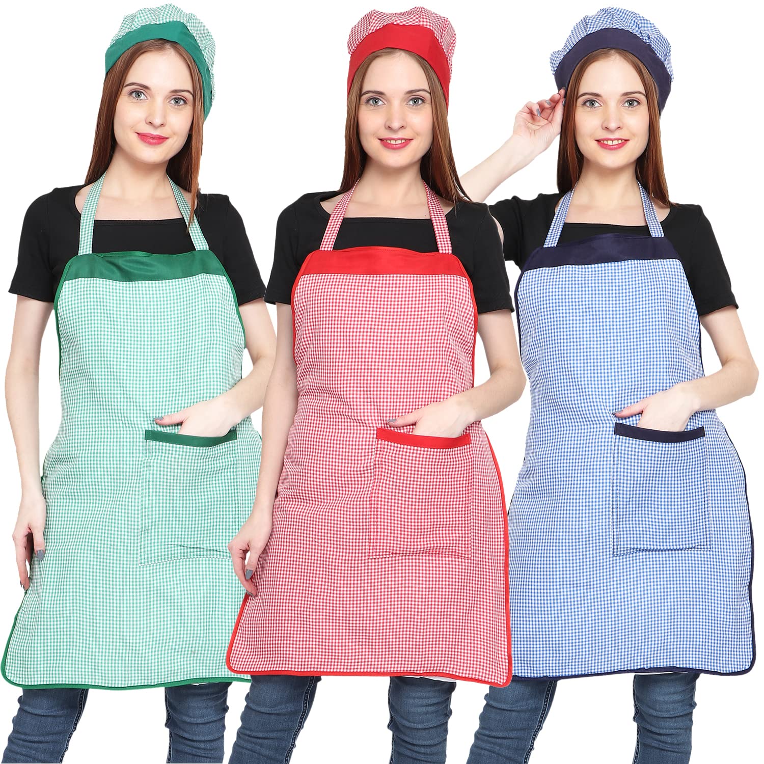 JMi Polyester Mini Check Fabric Apron With Chef Cap For Women Waterproof for Home, Kitchen, Restaurant Pack of 3 (Free, MULTI - 5, 3) (B0B5N6JNHS) Amazon Price History, Amazon Price Tracker