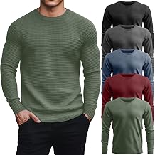 August Alley 5 Pack Mens Thermal Waffle Shirts | Crew Neck, Long Sleeve, Casual Pullover, Underwear, Textured Knit Tops