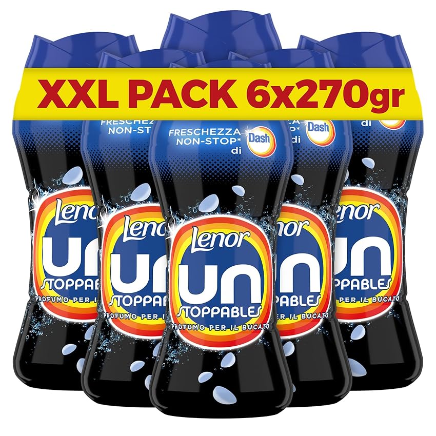 Lenor Profumatore Bucato Perle Profumate Lavatrice, Unstoppables Dash, Mega Pacco 6 x 270g, Intensificatore Di Profumo