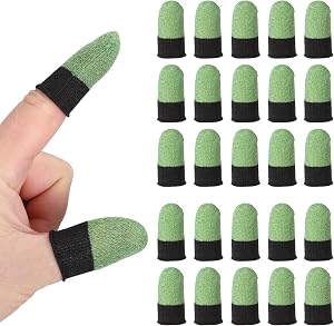 PATIKIL Controller Finger Thumb Sleeves, 40 Pack Mobile Gaming Finger Sleeve Silver Fiber Tip Gloves Anti-Sweat Breathable for Game Phone Touchscreen Devices, Green