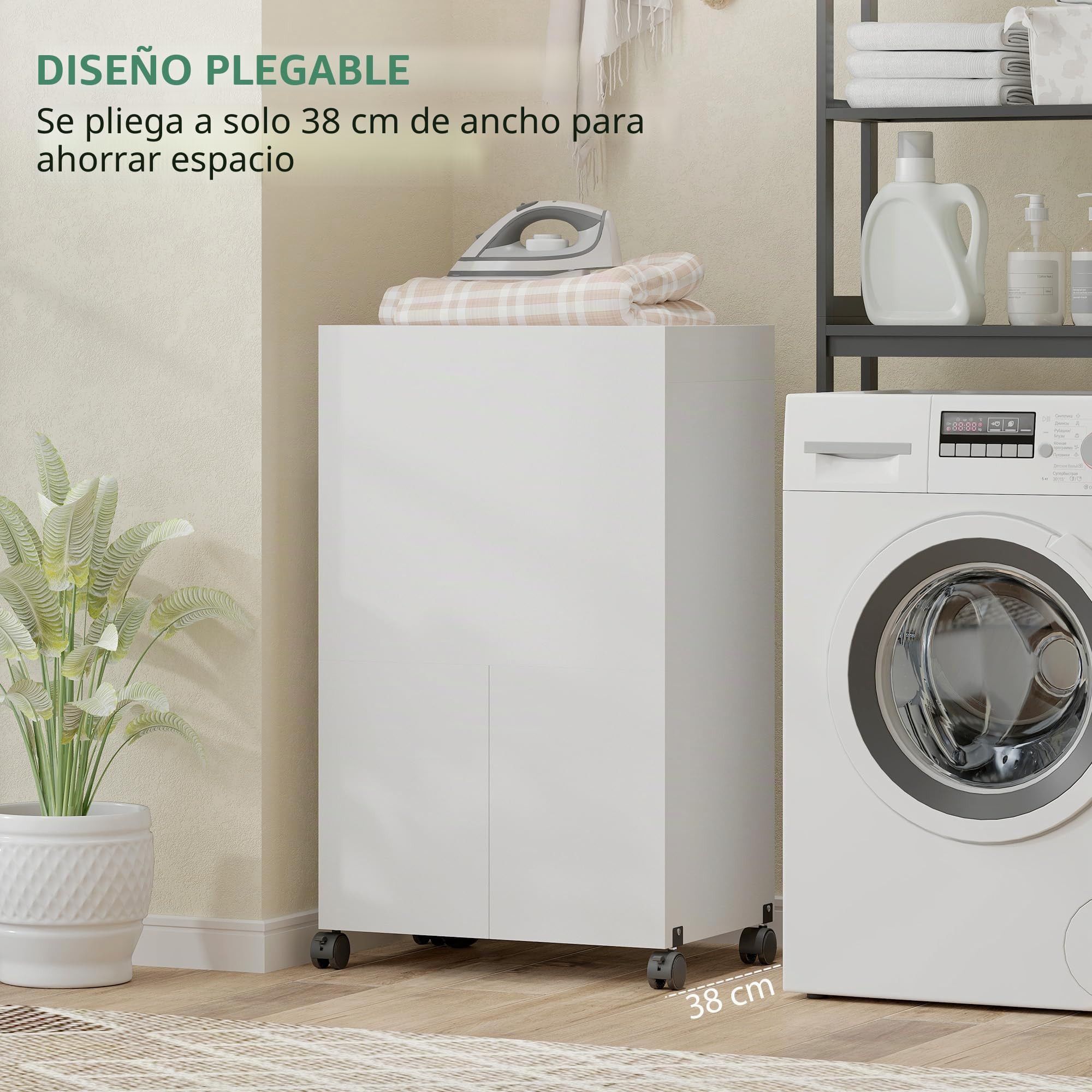 HOMCOM - Mueble de Planchar, Tabla de Planchar Plegable con Ruedas con reposahierro, Puertas por presión, bisagras de Cierre Suave, Armario para Espacios pequeños, lavadero, 154 x 55 x 87 cm, Color