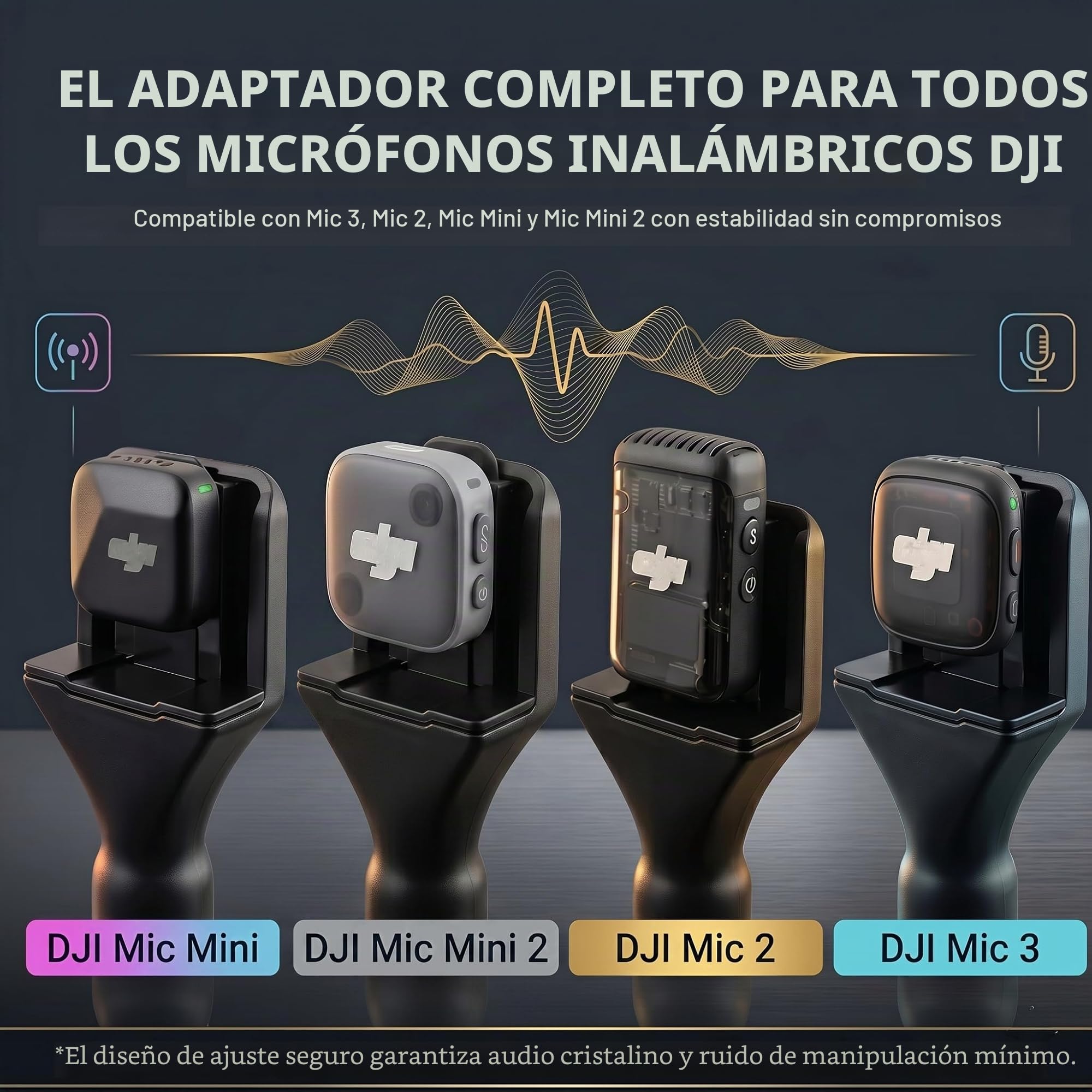 Soporte para DJI Mic 3/2/Mini 2/Mini/Rode Wireless GO II/Insta360 X5 Air Handle Rig Wireless Entrevista Lavalier Adaptador Mango de micrófono de mano para Osmo Pocket 3/4/Hollyland Lark M1/C1/Synco G1