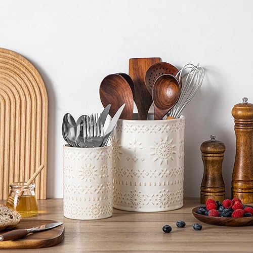 Miniatura 8 de LOVECASA Soporte para utensilios, de cerámica de 7.2 pulgadas + 5.4 pulgadas para encimera, utensilios de cocina grandes para encimera de cocina,