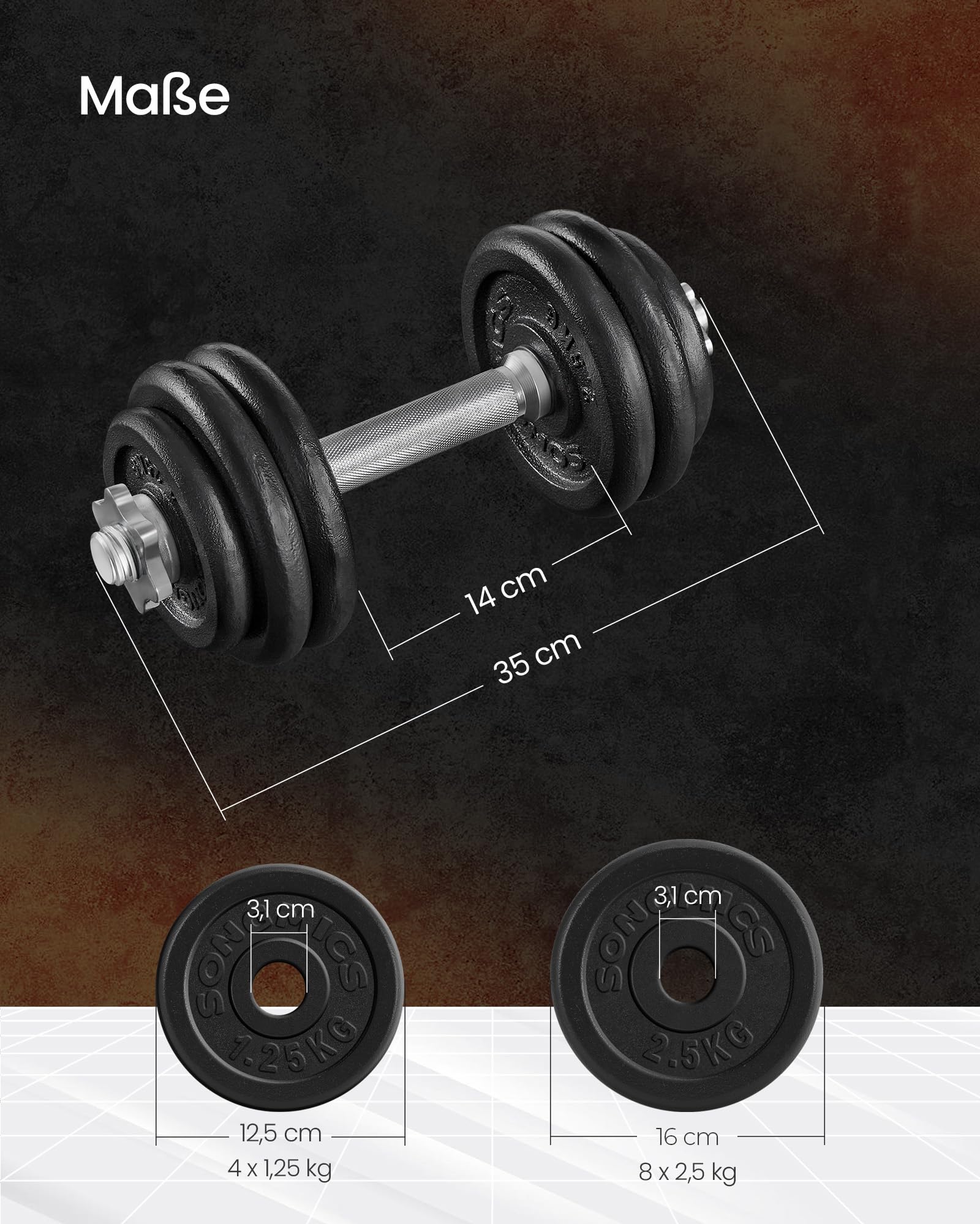 SONGMICS Hanteln, Hantelset aus Gusseisen, verstellbar, für Männer und Frauen, Workout, Fitnesstraining, Gewichtheben für Zuhause, Fitnessstudio