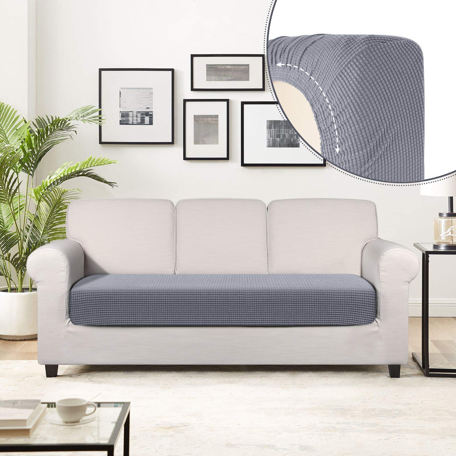 TAOCOCO Funda de cojín de Asiento de sofá, Funda Asiento Sofa Elástica, Ajustable, Lavable, Asiento de Tela de Poliéster, Suave y Cómodo(Gris Claro, 3 Plazas)