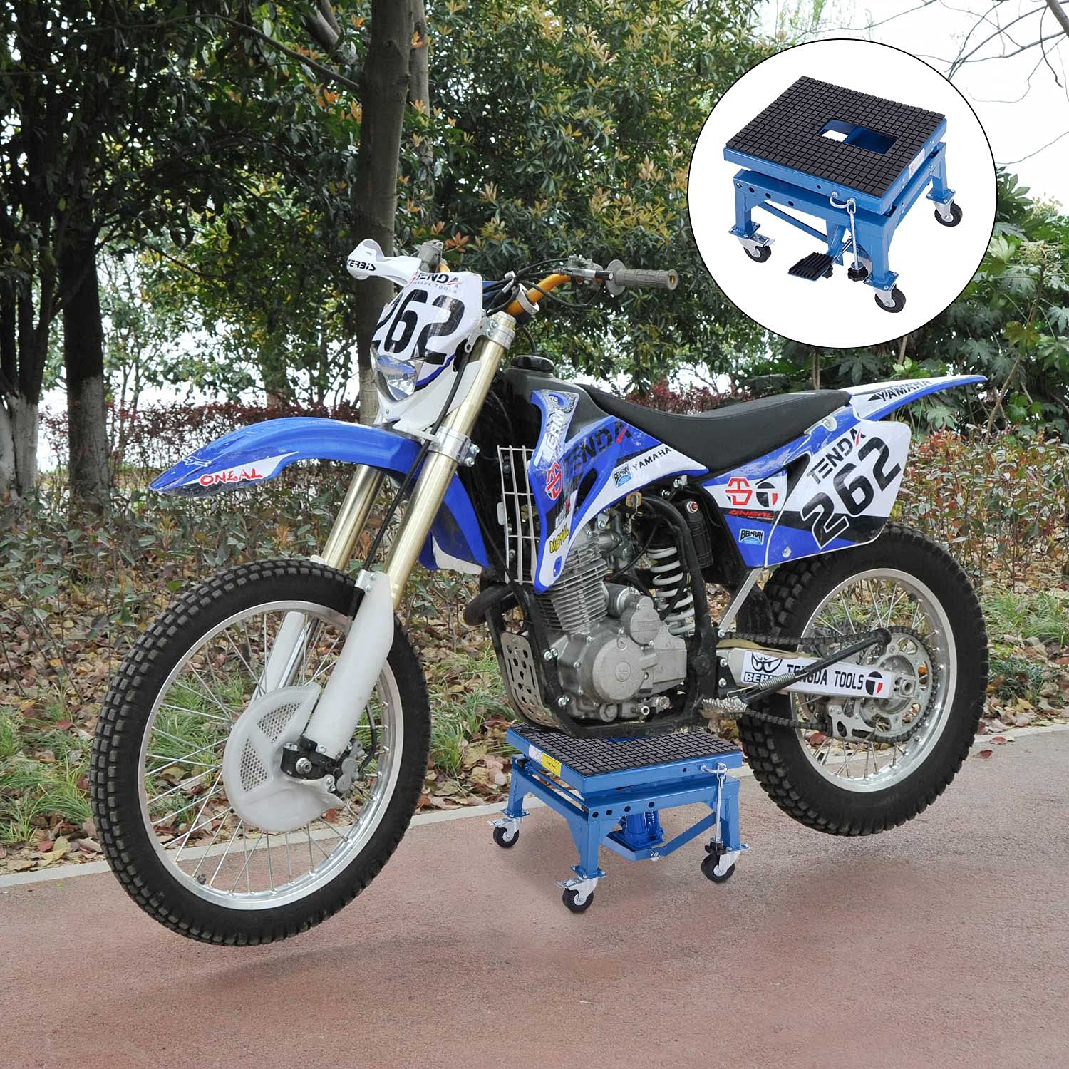 durhand 300 lbs hydraulic motorcycle scissor jack lift foot step wheels for small dirt bikes