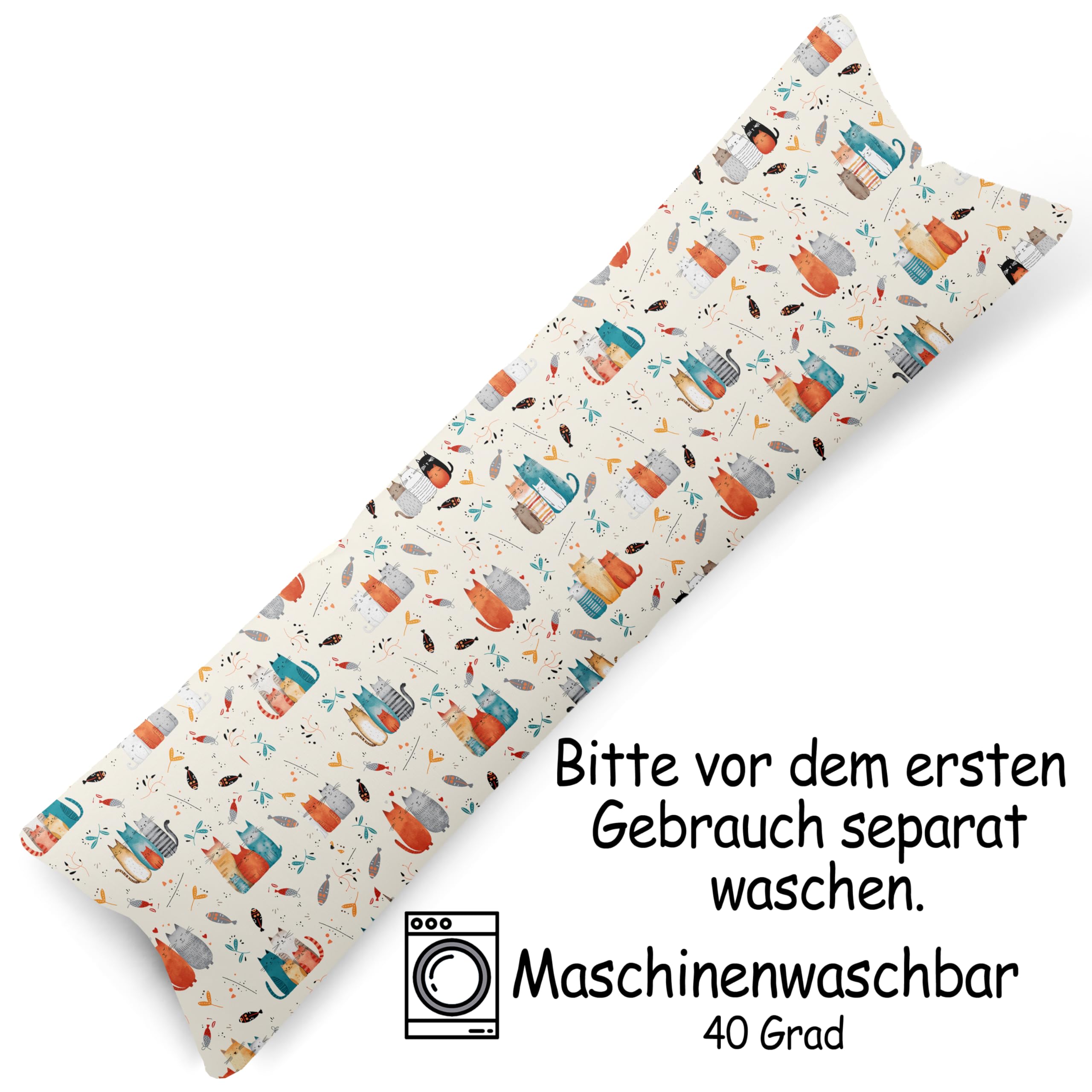 Federa per cuscino 40x145 cm 100% cotone con chiusura lampo gatti colorati