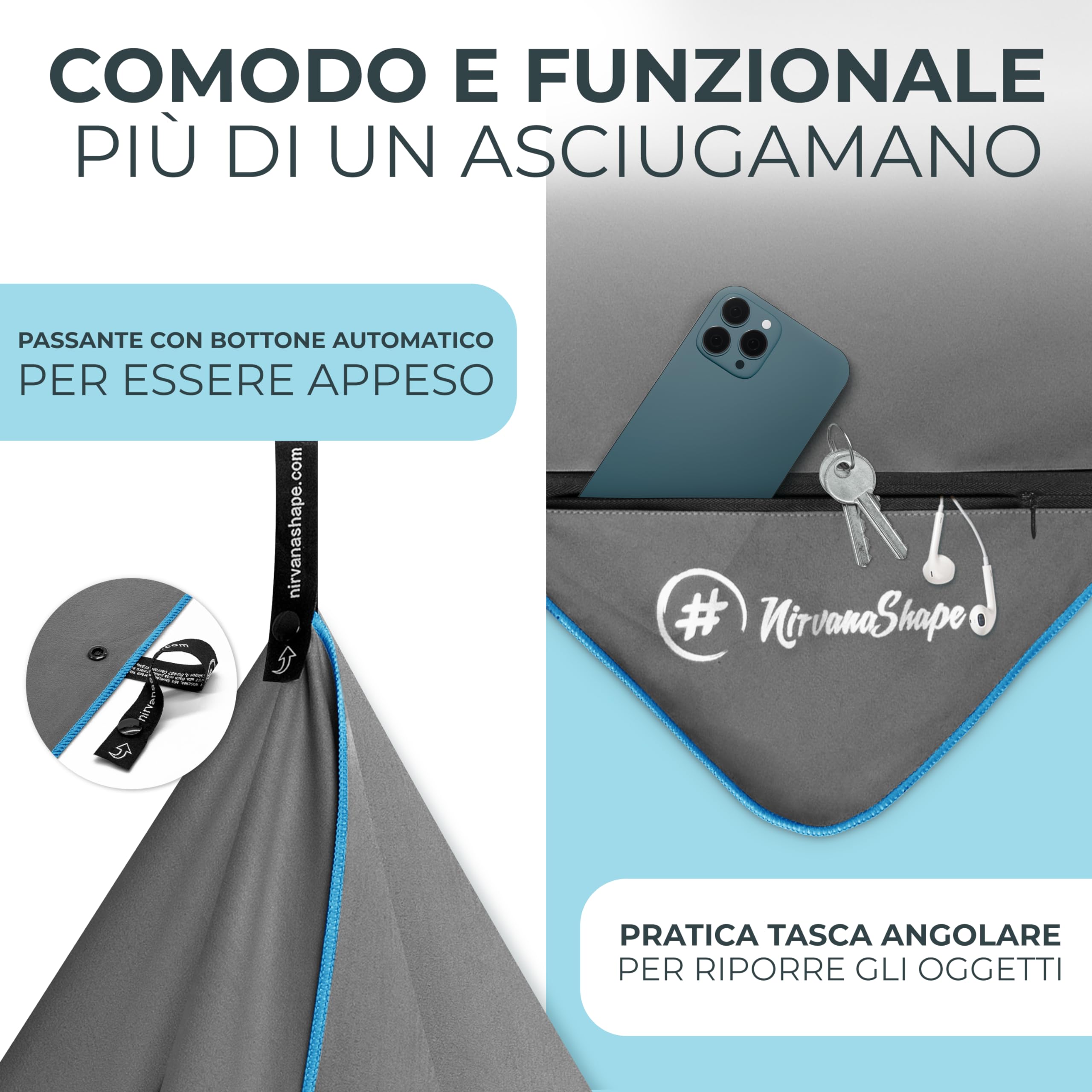 NirvanaShape Asciugamani in microfibra | assorbenti, leggeri, asciugano in fretta | Asciugamani da bagno, asciugamani da viaggio, spiaggia, asciugamani sportivi | Ideali per fitness, yoga, sauna