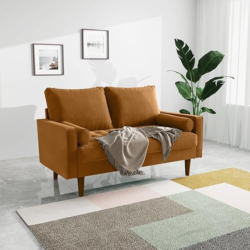 Sofá biplaza, asiento de 58 pulgadas para espacios pequeños, cojines de resorte, sofá de fácil montaje con almohada para dormitorio, sala de estar