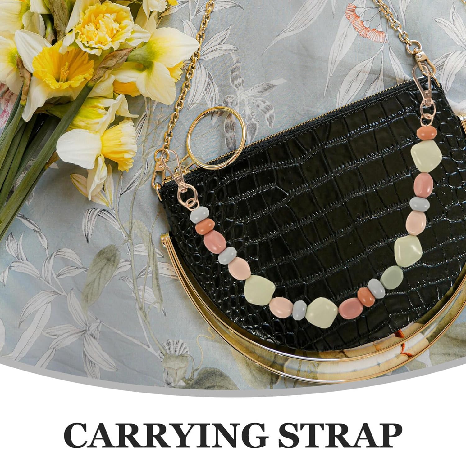 Lurrose Acrylic Beaded Purse Handle, Imitation Gemstone Decorative Bag Chain Beaded Short Handbag Grip Handle Replacement Purse Strap Extender - Image 2