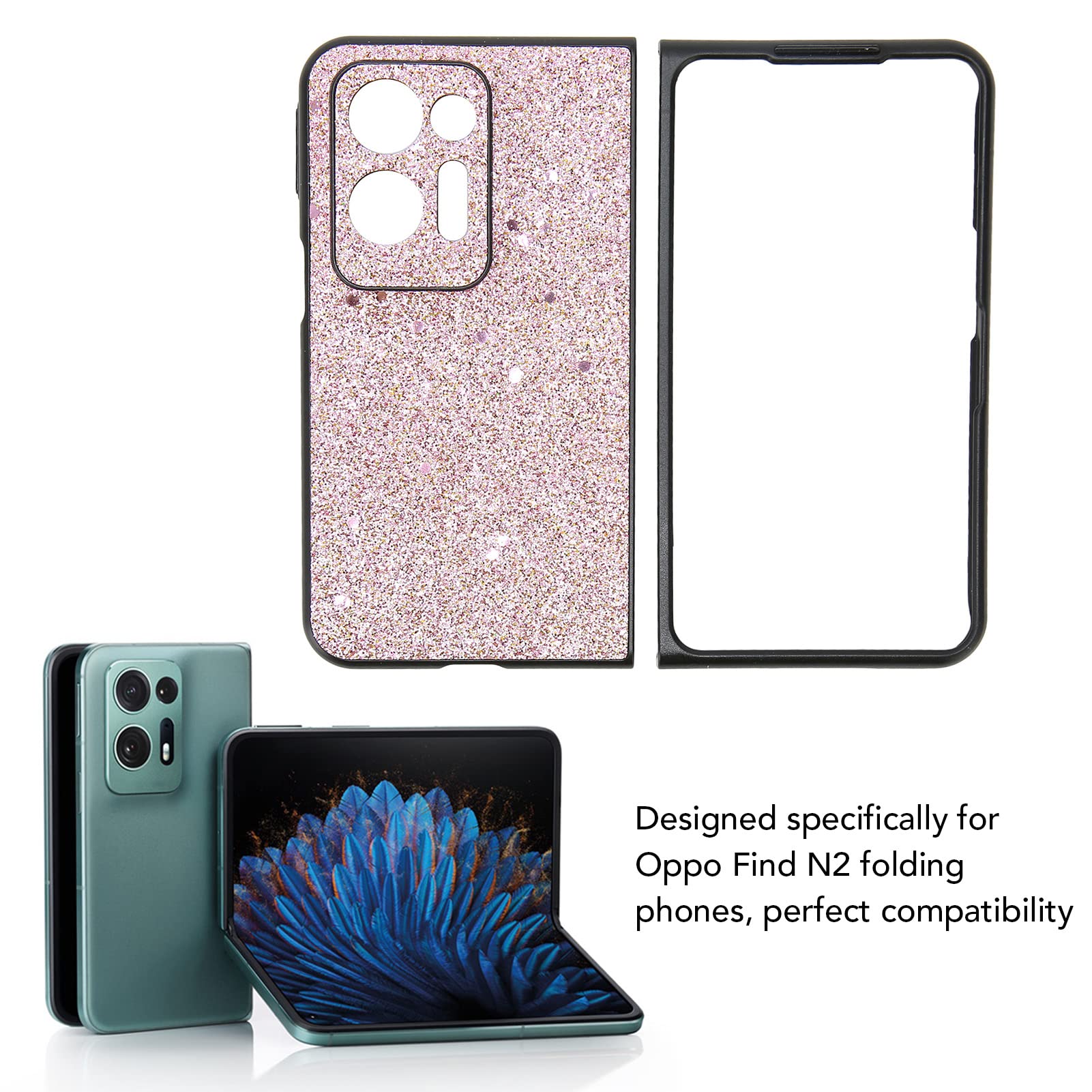 Cocoarm Crystal Custodia per Telefono per Find N2, 32g (Glitter rosa)
