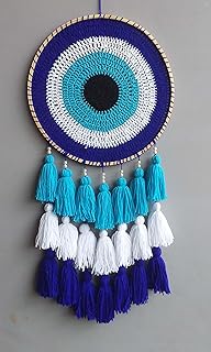 generic Wool Kavya Craft Present Handcrafted Evil Eye Blue Shade Tasseled Crochet Dream Catcher-picture-12