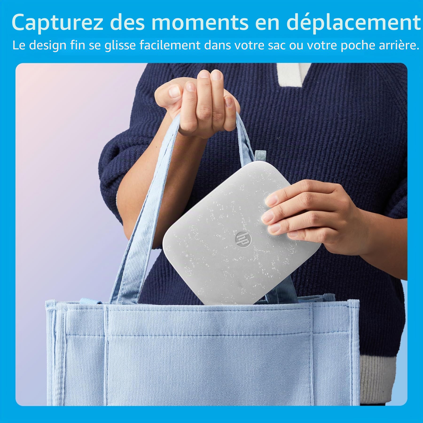 HP Sprocket Imprimante Photo Portable 3x4 (8,9 x 10,8 cm) Impression instantanée de Photos et création de scrapbooks avec Papier adhésif Zink, Blanc.