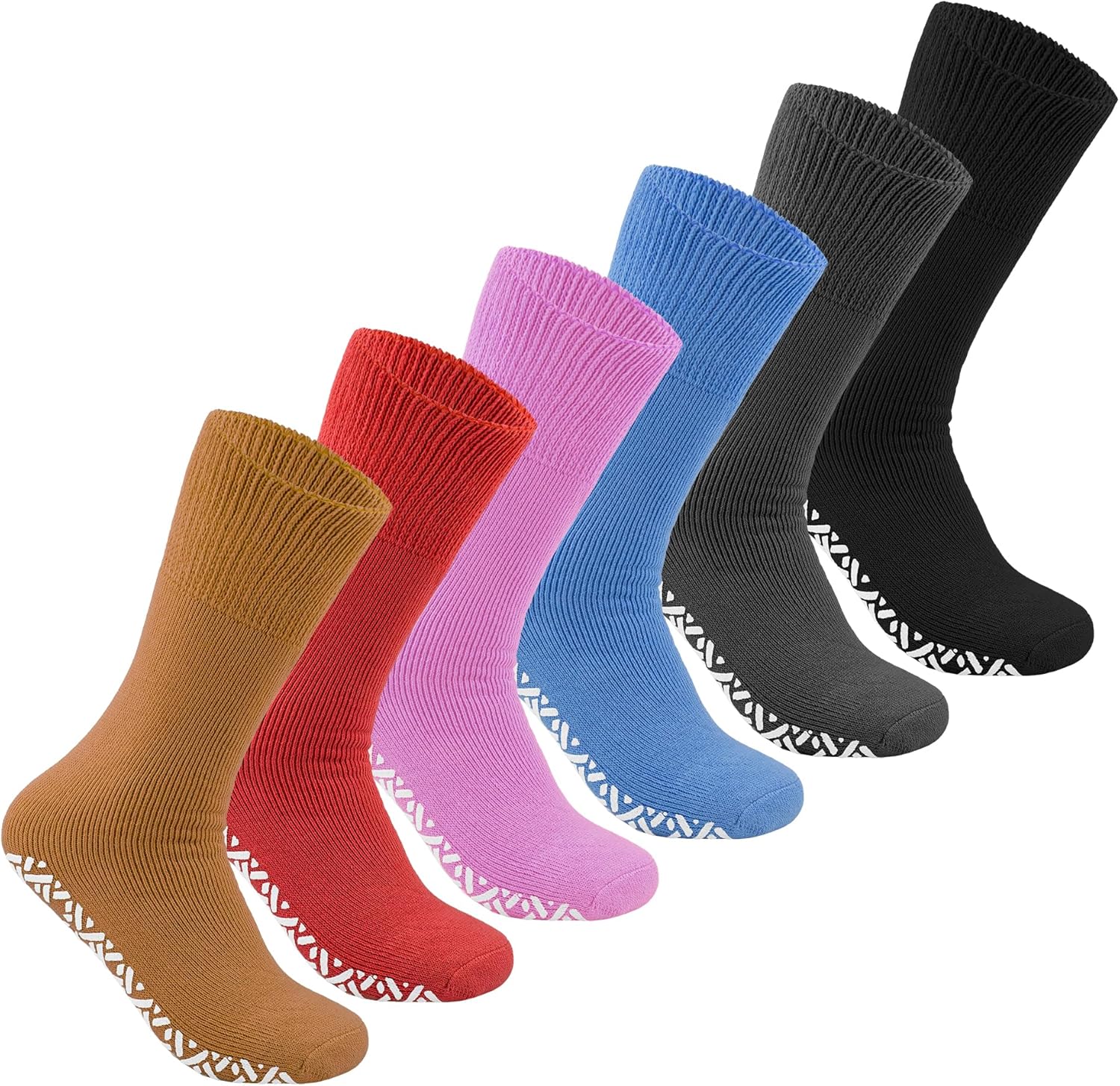 6 Pairs of Cotton Diabetic Non-Slip Tube Crew Socks, Medical Rubber Gripper Bottom Hospital (Fit's Women’s Shoe size 7-11)