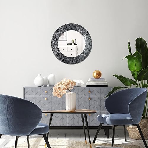 Miniatura 2 de espejo de mosaico tradicional, de 24 pulgadas, espejo decorativo para pared, Vidrio, 24"