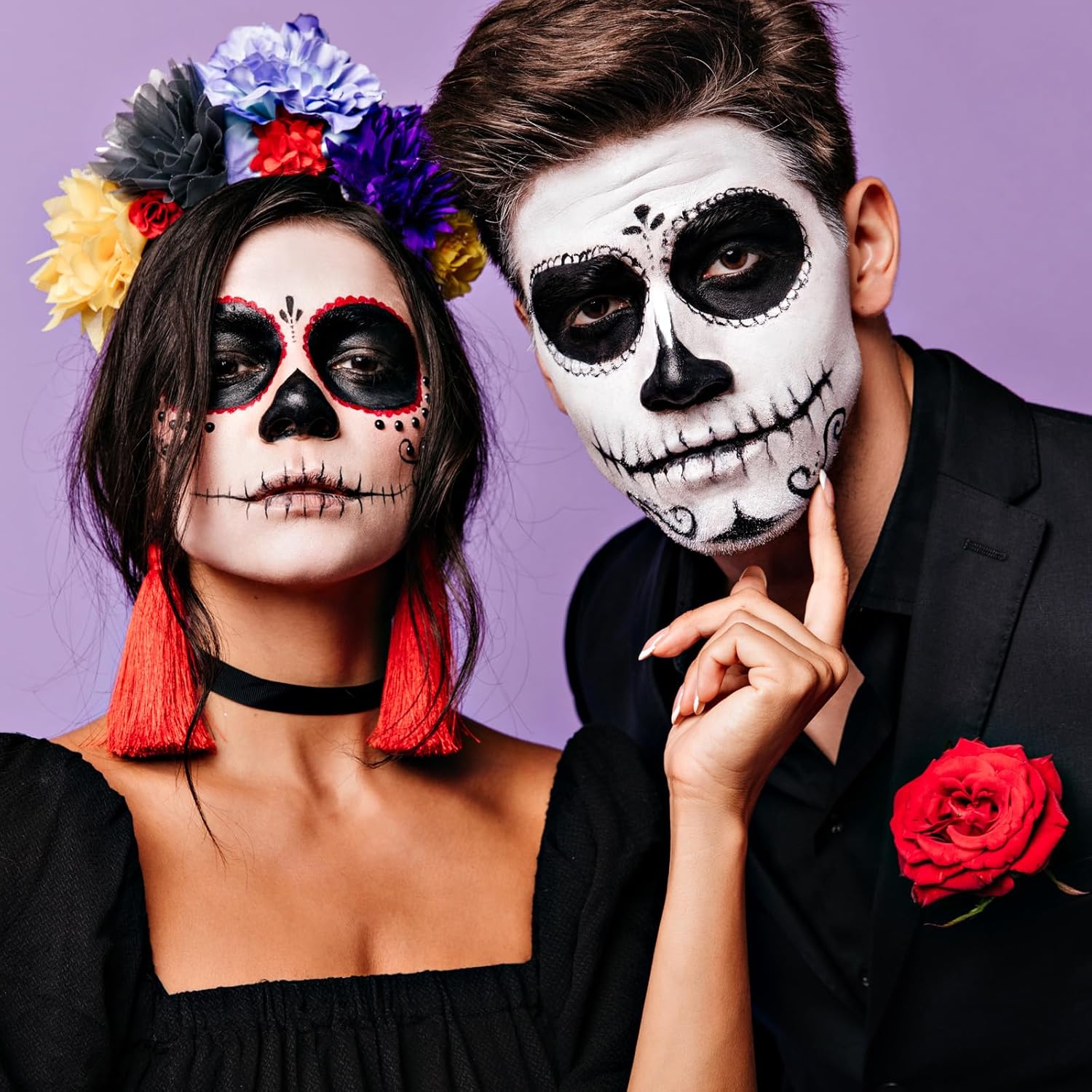 Black White Face Body Paint 1.01 oz/pc with 2 Sponges,Water Based Cream Face Paint for Clown Zombie Vampire Skeleton Cosplay Makeup,Halloween SFX Makeup Face Painting Kit,2.02 oz - Image 7