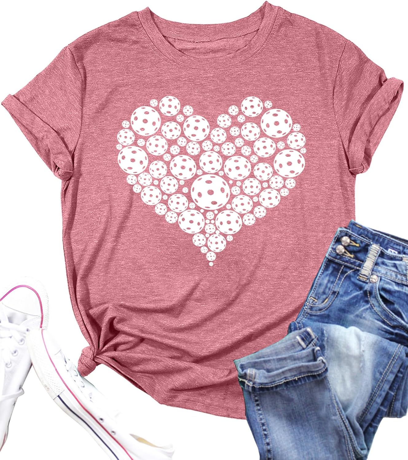 LAZYCHILD Pickleball Shirts Women Heartbeat Graphic T-Shirt for Pickleball Lover Gift Shirt