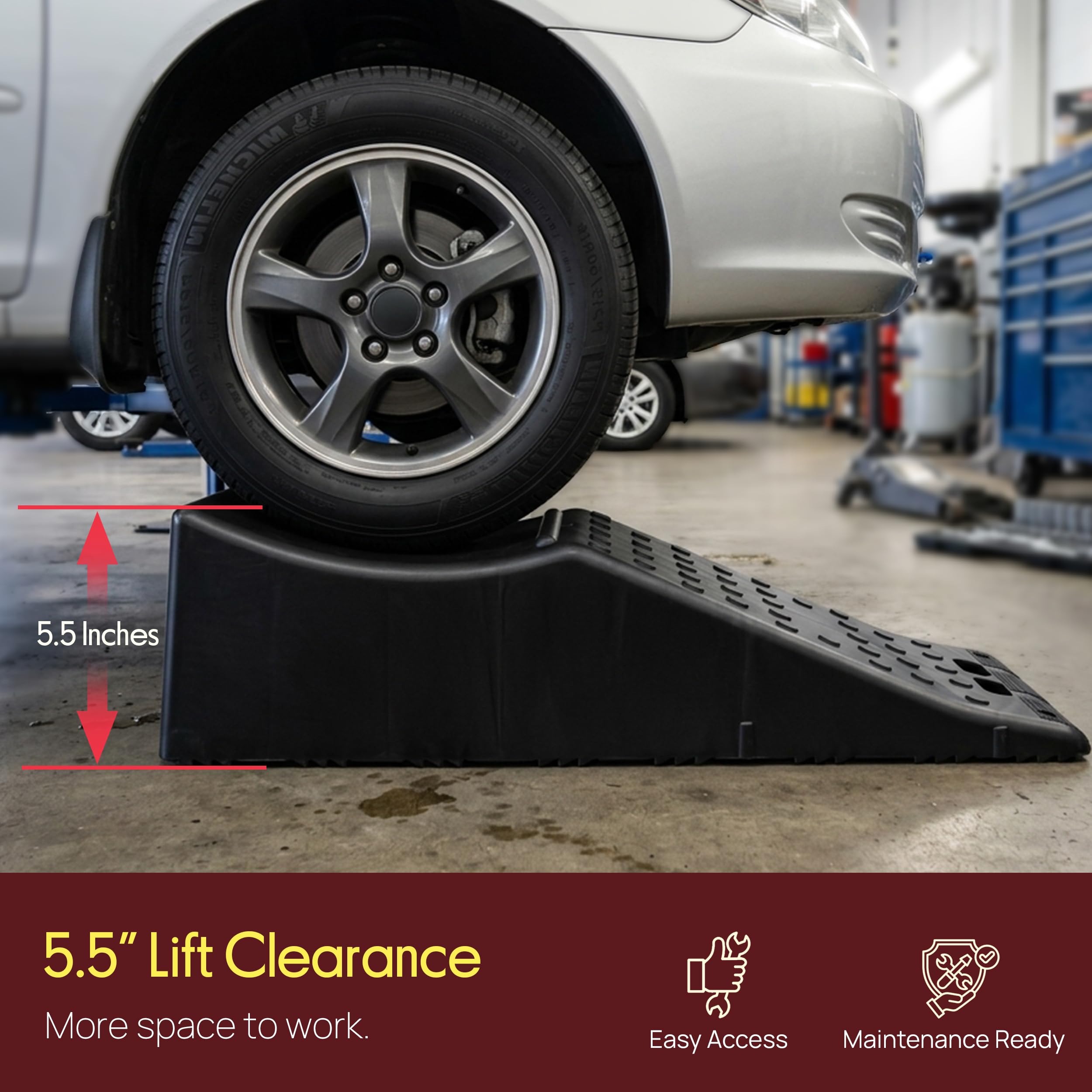 Pyle 1 rampa per veicoli, capacità di 9071,8 kg, per camion, SUV e camper, con sollevamento di 14 cm e superficie ruvida antiscivolo, rampa per cambio olio, leggera con maniglia, nera