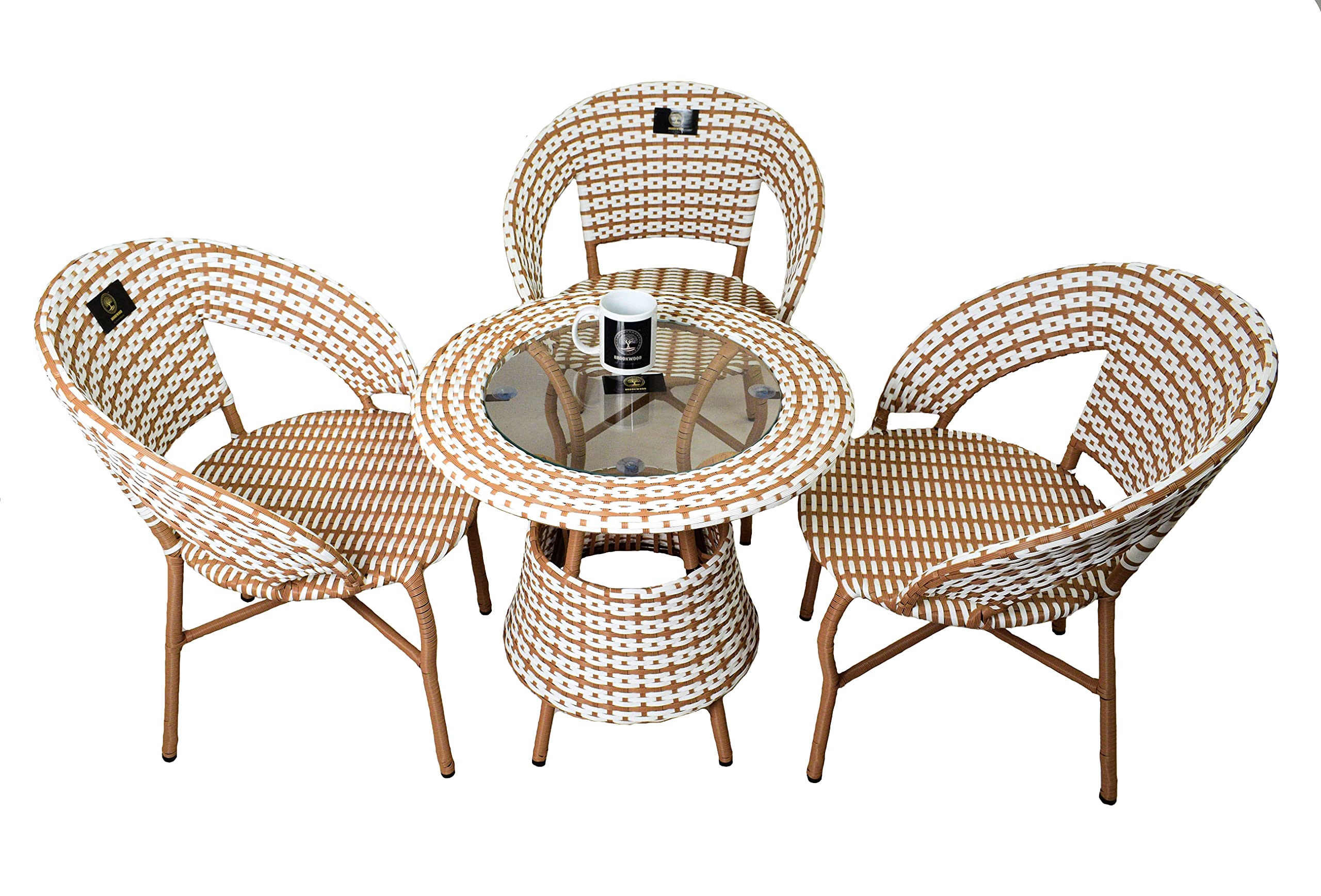 Brookwood - Outdoor Patio Furniture - 3 Chairs and 1 Table - Checks Beige White-image-41
