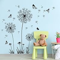 Vista 6 de Calcomanías de pared de diente de león, calcomanías de pared extraíbles con flores, murales florales de mariposa, decoración de fiesta de diente